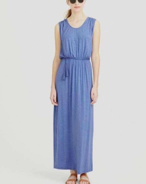 J.Crew Gray Blue Modal Blend Sleeveless Maxi Dress with Tassel Drawstring Waist - Picture 3 of 6